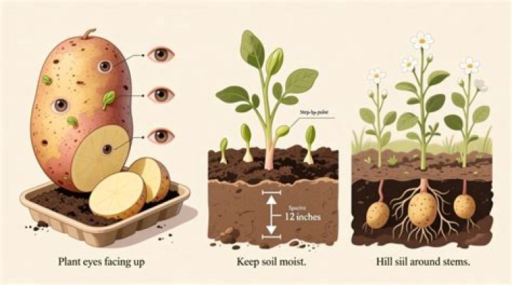 What is the reason why it is better to plant the cut pieces of potato with the eye pointing upward?