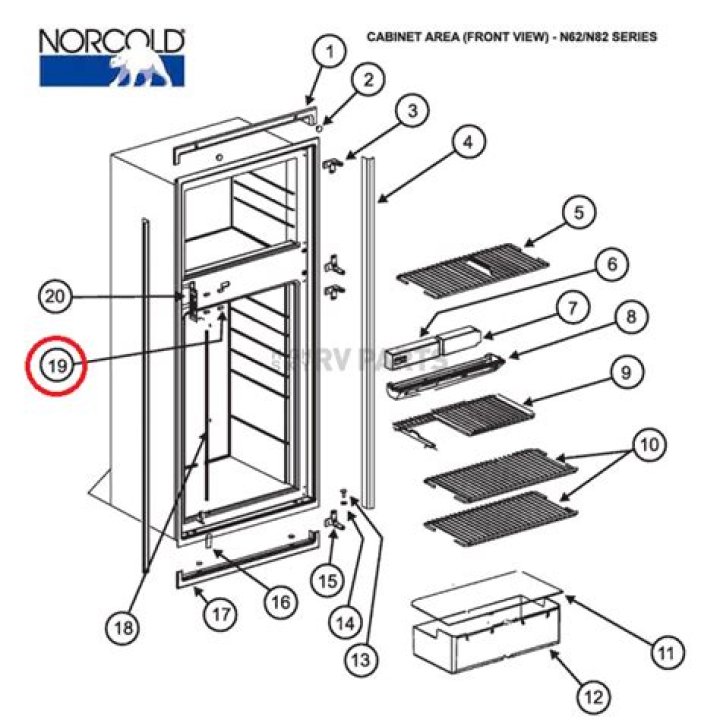 Where is the model number on a Norcold fridge?